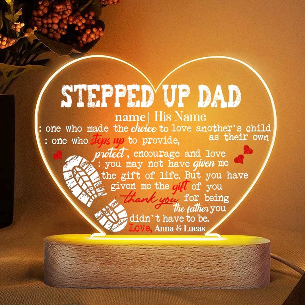 Mother’s Day Led Lights, Personalized Stepped Up Dad Night Light For Bedroom, Gift For Dad From Stepdaughters And Stepsons, Custom Mothers Day Gifts