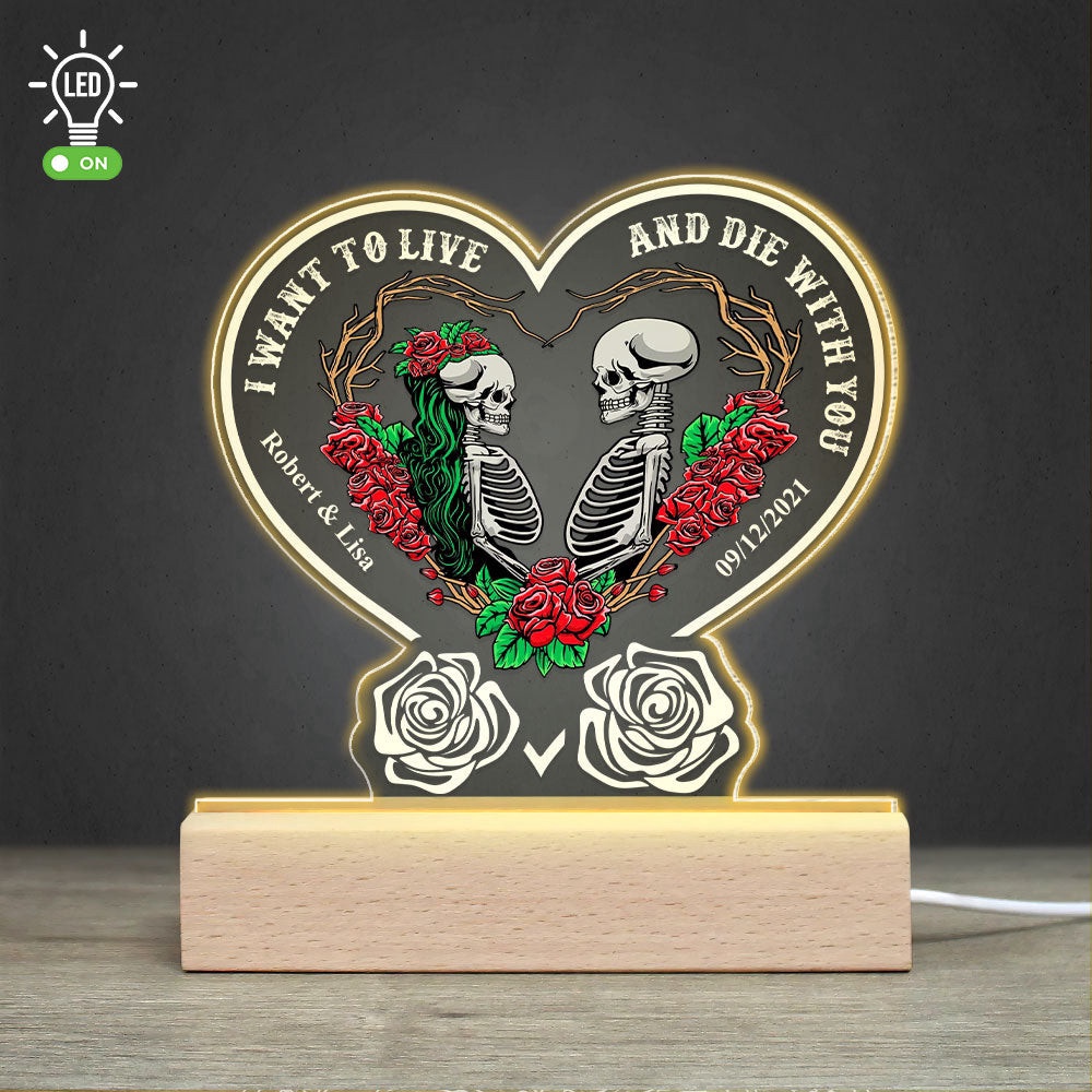 Mother’s Day Led Lights, Couple I Want To Live And Die With You, Personalized 3D Led Light Wooden Base, Mother’s Day Gifts