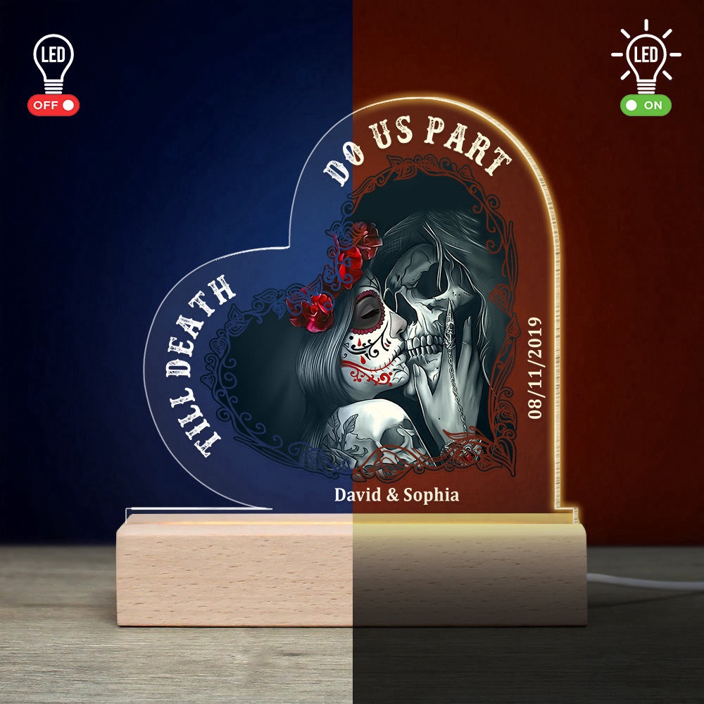 Mother’s Day Led Lights, Till Death Do Us Part Personalized 3D Led Light Wooden Base, Couple Gift, Mother’s Day Gifts