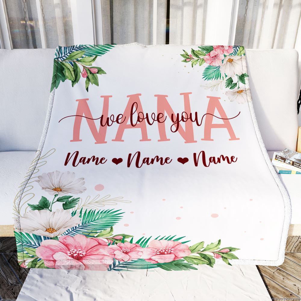 Nana Blanket From Grandkids Granddaughter Grandson We Love You Floral, Personalized Blanket For Mom, Mother’s Day Gifts Blanket