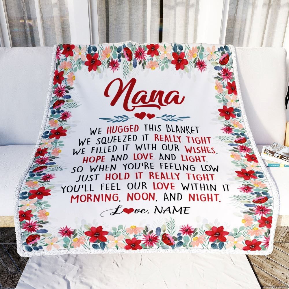 Nana Blanket From Grandkids Grandson Granddaughter We Hugged This Blanket, Personalized Blanket For Mom, Mother’s Day Gifts Blanket