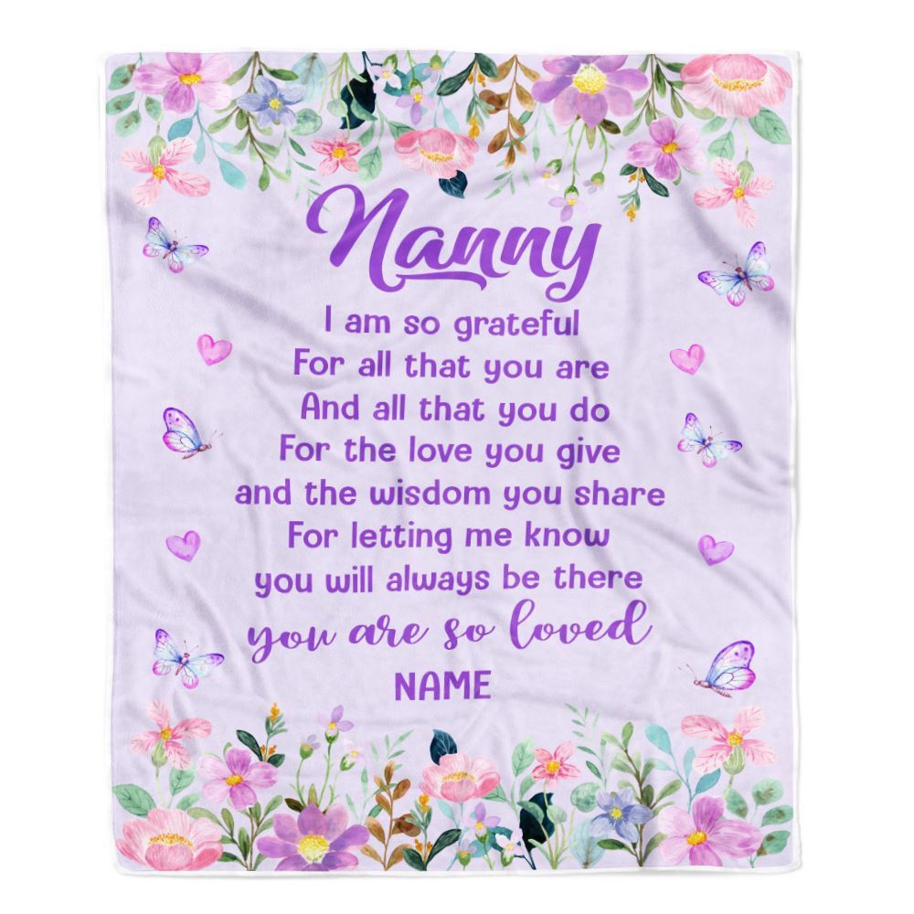 Nanny Blanket From Kids Floral Butterfly Love You Give, Personalized Blanket For Mom, Mother’s Day Gifts Blanket