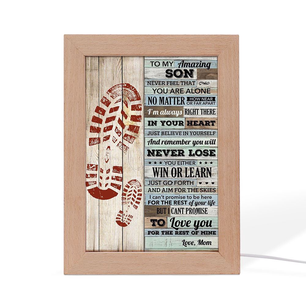 Never Feel That You Are Alone Mom To Son Frame Lamp, Picture Frame Light, Frame Lamp, Mother’s Day Gifts