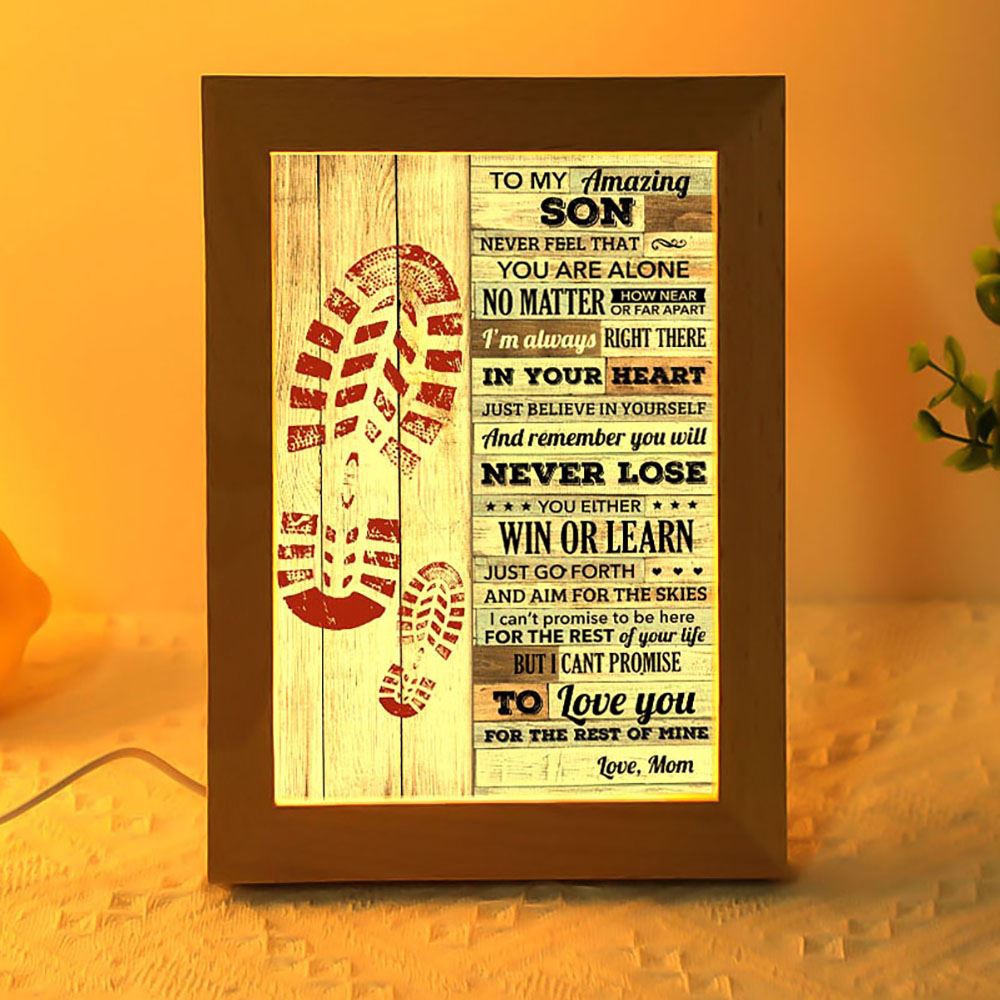 Never Feel That You Are Alone Mom To Son Frame Lamp, Picture Frame Light, Frame Lamp, Mother’s Day Gifts