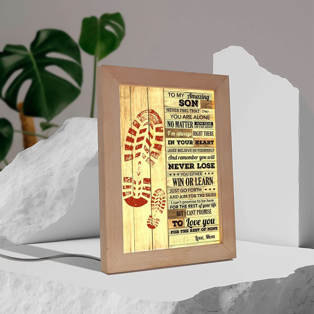 Never Feel That You Are Alone Mom To Son Frame Lamp, Picture Frame Light, Frame Lamp, Mother’s Day Gifts