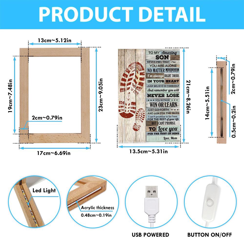 Never Feel That You Are Alone Mom To Son Frame Lamp, Picture Frame Light, Frame Lamp, Mother’s Day Gifts