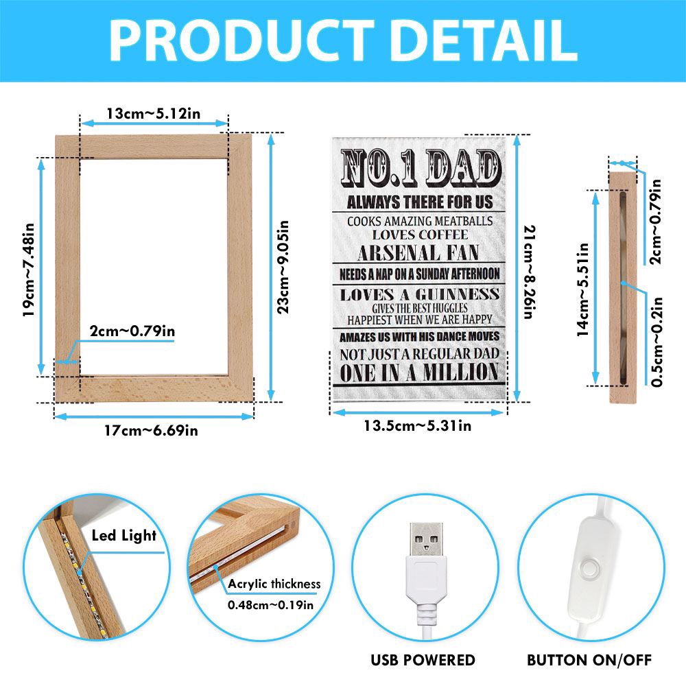 No.1 Dad Always There For Us, Picture Frame Light, Frame Lamp, Mother’s Day Gifts