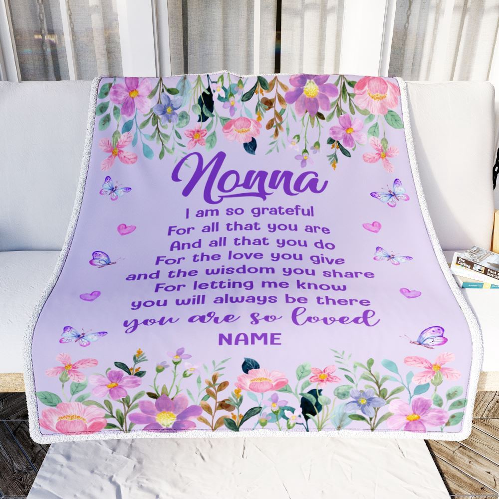 Nonna Blanket From Granddaughter Grandson Floral Butterfly Love You Give, Personalized Blanket For Mom, Mother’s Day Gifts Blanket