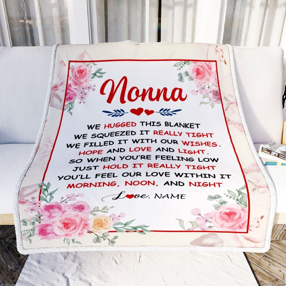 Nonna Blanket From Grandkids Granddaughter Grandson We Hugged This Blanket Floral, Personalized Blanket For Mom, Mother’s Day Gifts Blanket