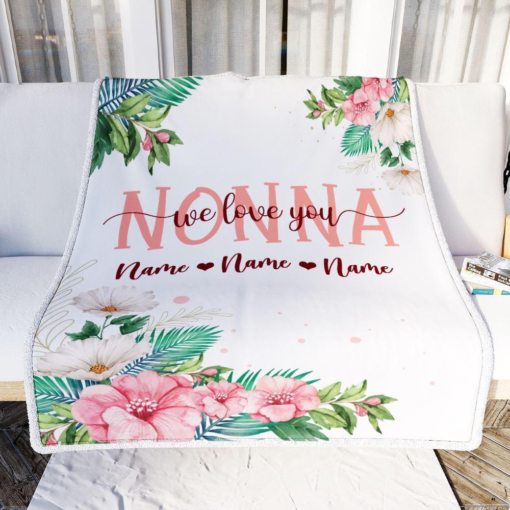 Nonna Blanket From Grandkids Granddaughter Grandson We Love You Floral, Personalized Blanket For Mom, Mother’s Day Gifts Blanket