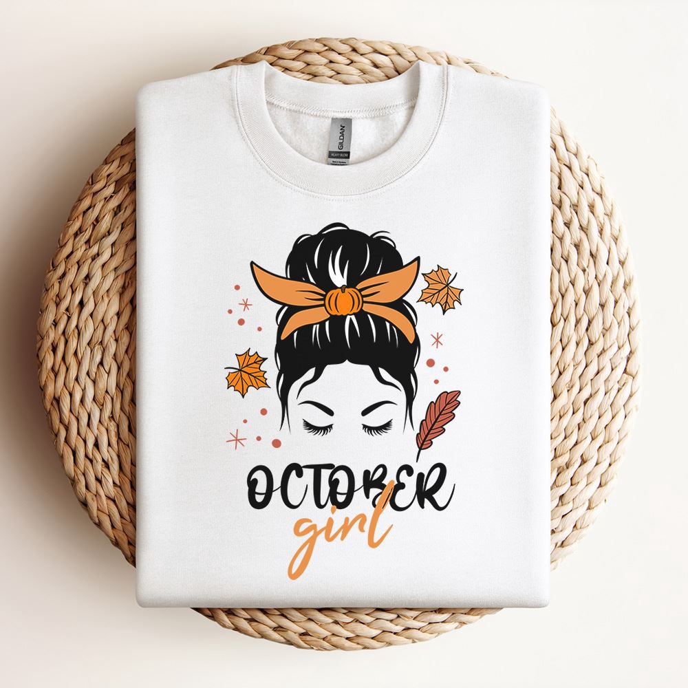 October Girl Messy Bun Sweatshirt, Mother Sweatshirt, Sweatshirt For Mom, Mum Sweatshirt