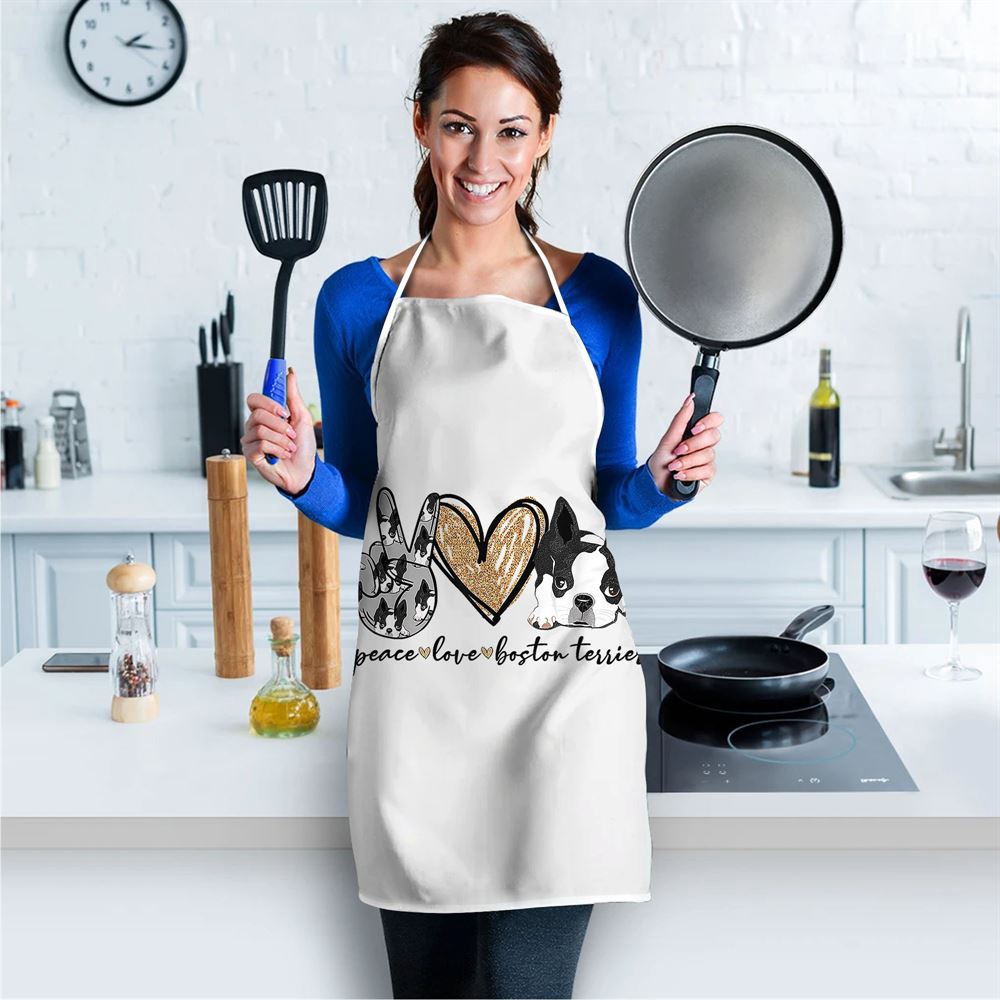 Peace Love Boston Terrier Funny Boston Terrier Lover Dog Mom Apron, Mothers Day Apron, Mother’s Day Gifts