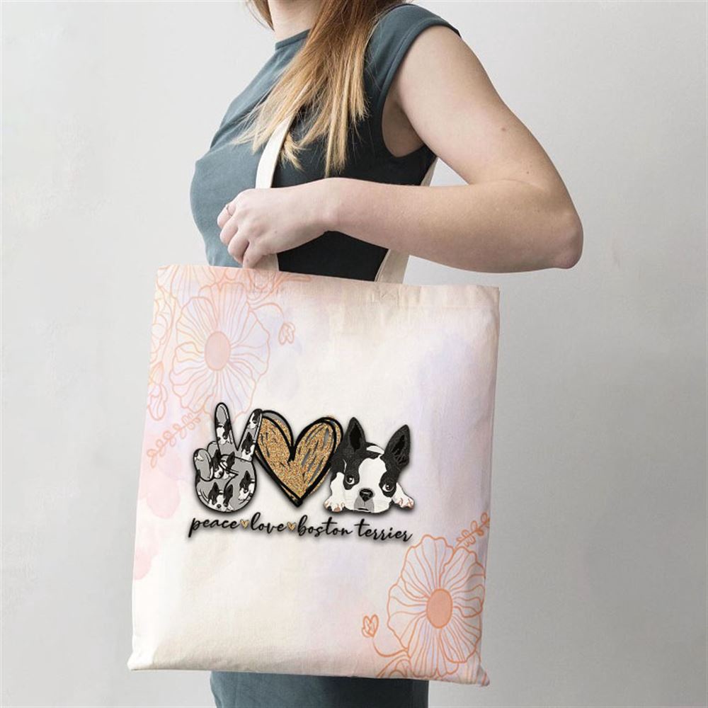 Peace Love Boston Terrier Funny Boston Terrier Lover Dog Mom Tote Bag, Mom Tote Bag, Tote Bags For Moms, Mother’s Day Gifts