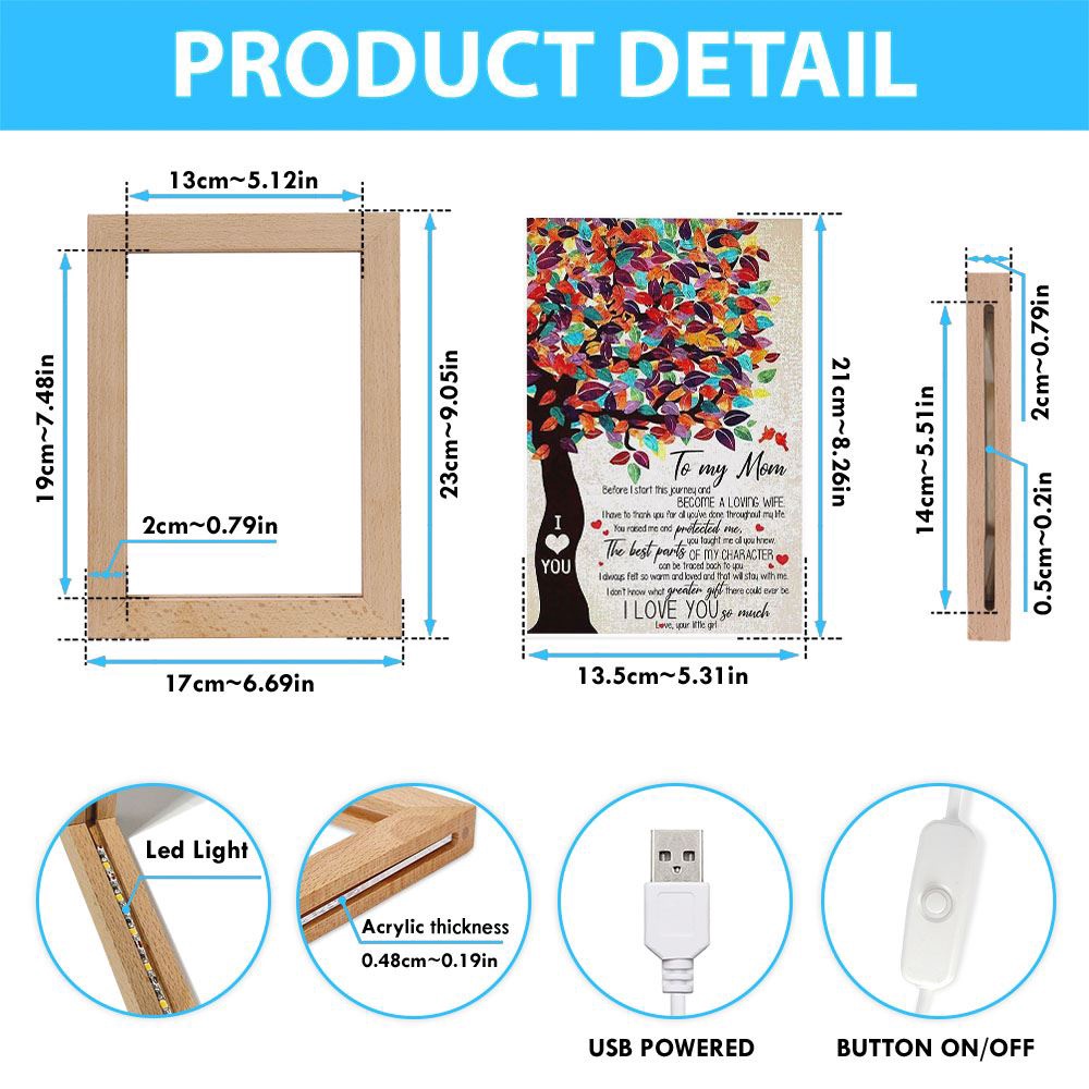Personalized Frame Lamp To My Mom From Daughter I Love You Tree Vertical Frame Lamp, Picture Frame Light, Frame Lamp, Mother’s Day Gifts