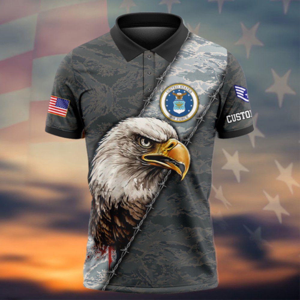 Personalized Name Rank US Air Force Polo Shirt, Veteran Polo Shirt, Air Force Veteran Polo Shirt