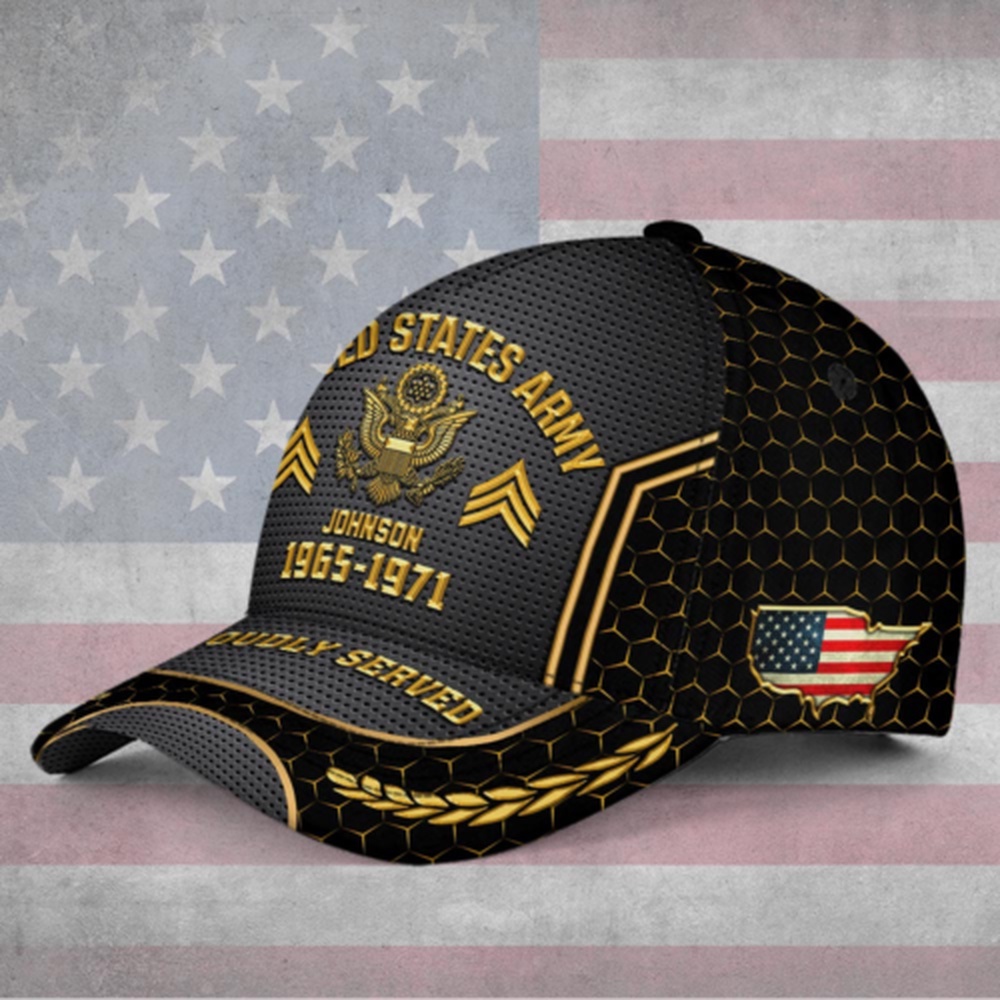 Personalized Name Rank US Military Veteran Army Baseball Cap, Veteran Baseball Hats, Veteran Baseball Cap