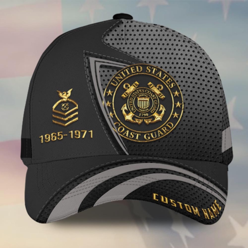 Personalized Name Rank US Veteran Coast Guard Baseball Cap, Veteran Baseball Hats, Veteran Baseball Cap