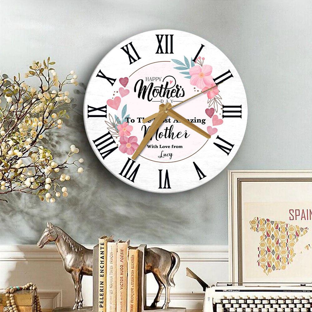 Pink Floral The Most Amazing Mother’s Day Gift Personalised Wooden Clock, Mother’s Day Clock, Mother’s Day Gifts