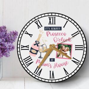 Prosecco O Wooden Clock Mums House Photo Mother s Day Gift Grey Personalised Wooden Clock Mother s Day Clock Custom Mothers Day Gifts 3 labh3m.jpg