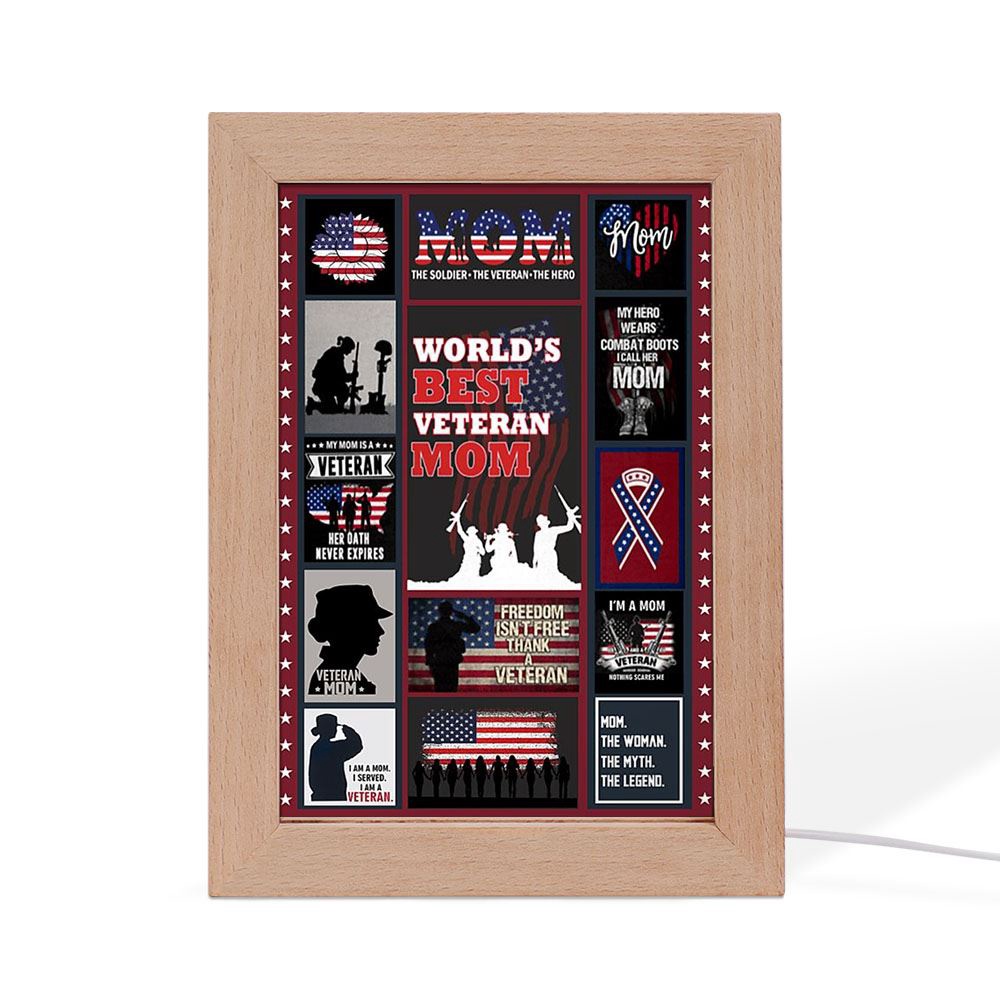 Proud Of Veteran Mom Frame Lamp Prints Vintage, Picture Frame Light, Frame Lamp, Mother’s Day Gifts
