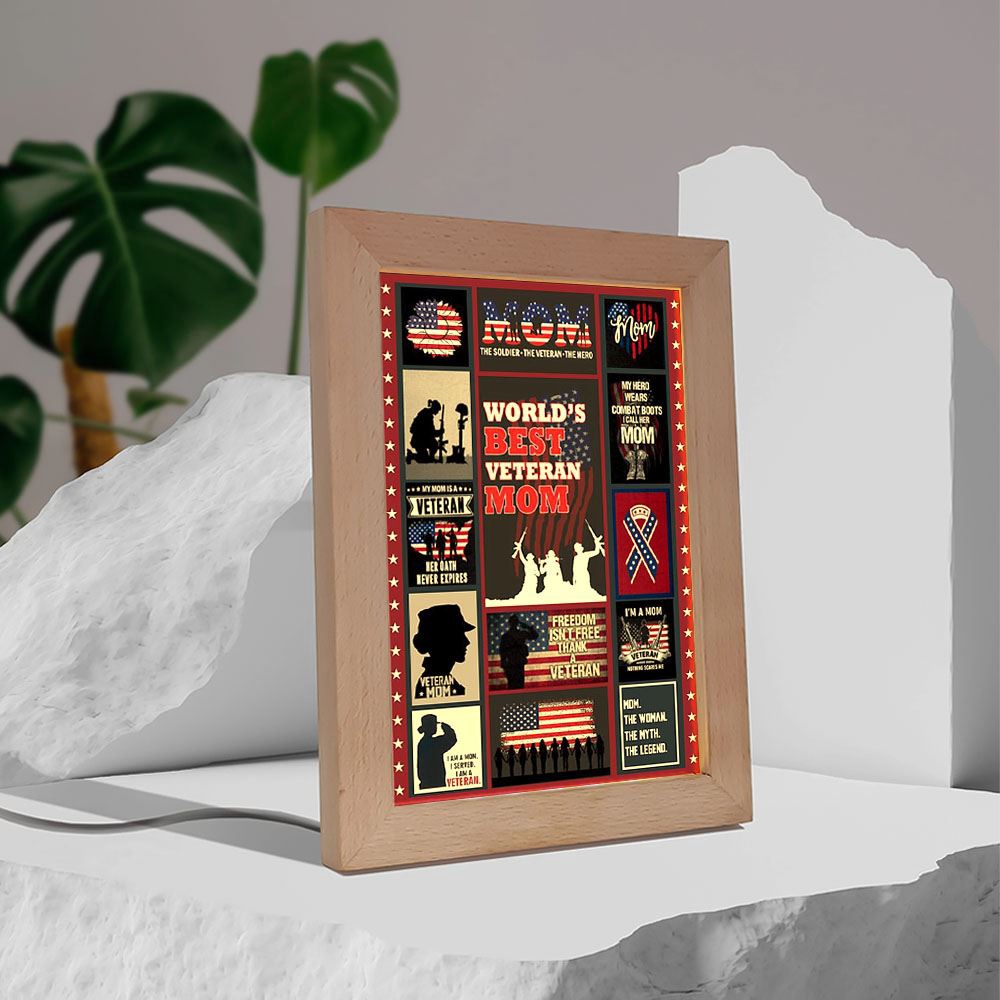 Proud Of Veteran Mom Frame Lamp Prints Vintage, Picture Frame Light, Frame Lamp, Mother’s Day Gifts