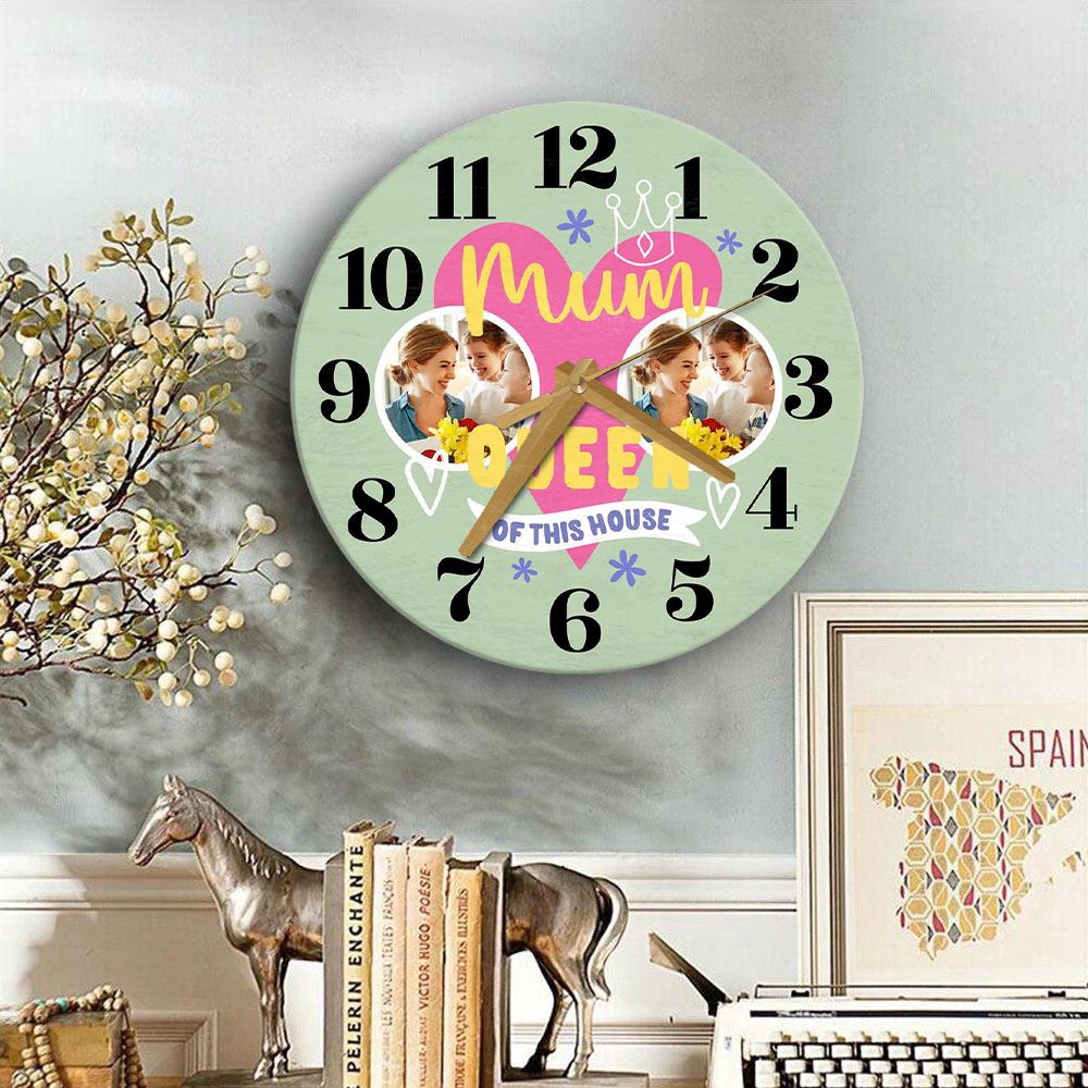 Queen Of This House Green Photo Mother’s Day Birthday Gift Personalised Wooden Clock, Mother’s Day Clock, Custom Mothers Day Gifts