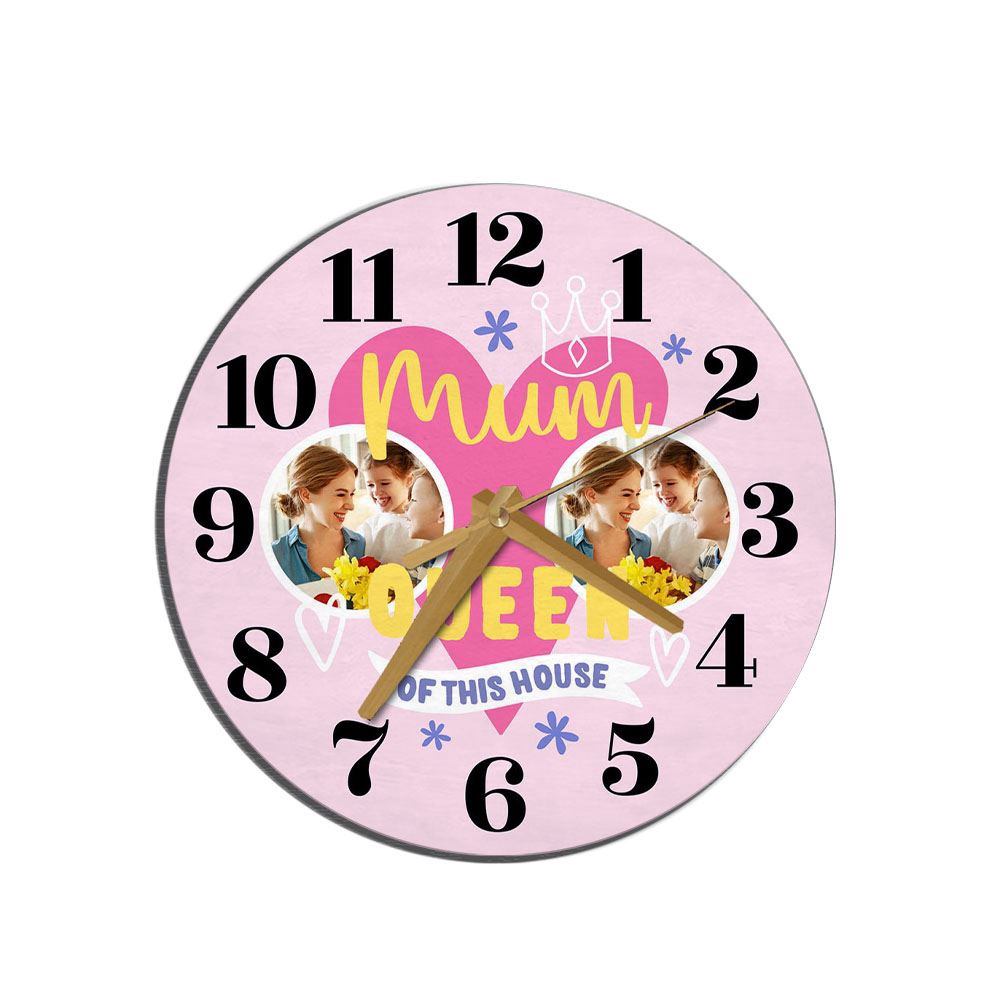 Queen Of This House Pink Photo Mother’s Day Birthday Gift Personalised Wooden Clock, Mother’s Day Clock, Custom Mothers Day Gifts