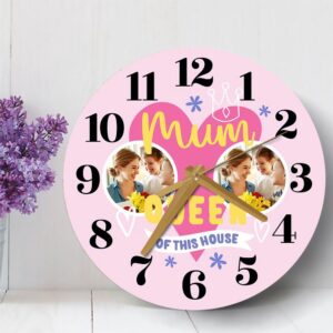 Queen Of This House Pink Photo Mother s Day Birthday Gift Personalised Wooden Clock Mother s Day Clock Custom Mothers Day Gifts 3 tfrzim.jpg