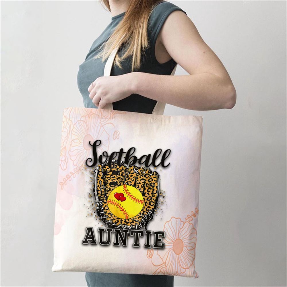 Softball Auntie Leopard Game Day Aunt Mother Tote Bag, Mom Tote Bag, Tote Bags For Moms, Mother’s Day Gifts