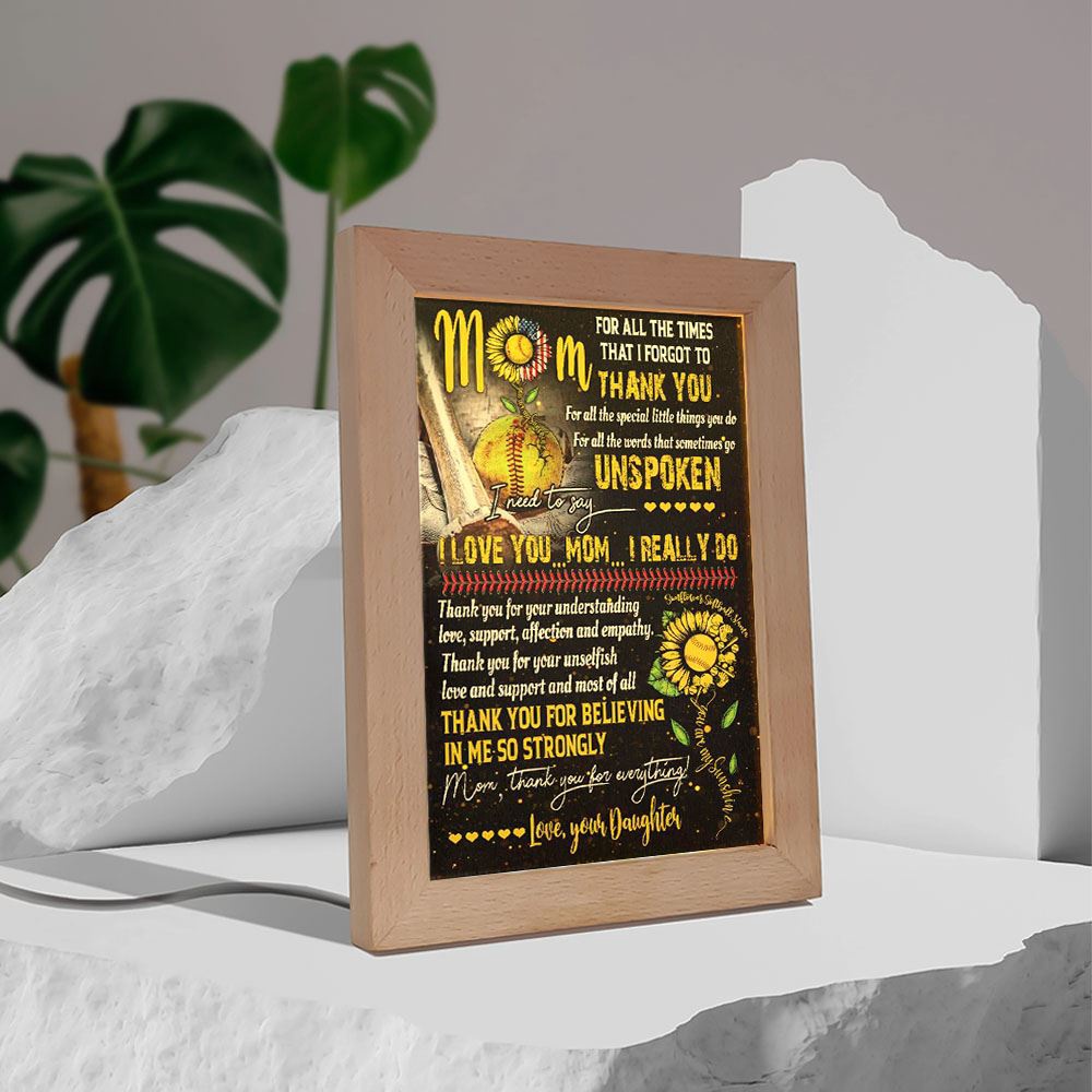 Softball Daughter To Mom, Thank You For Everything Frame Lamp, Picture Frame Light, Frame Lamp, Mother’s Day Gifts