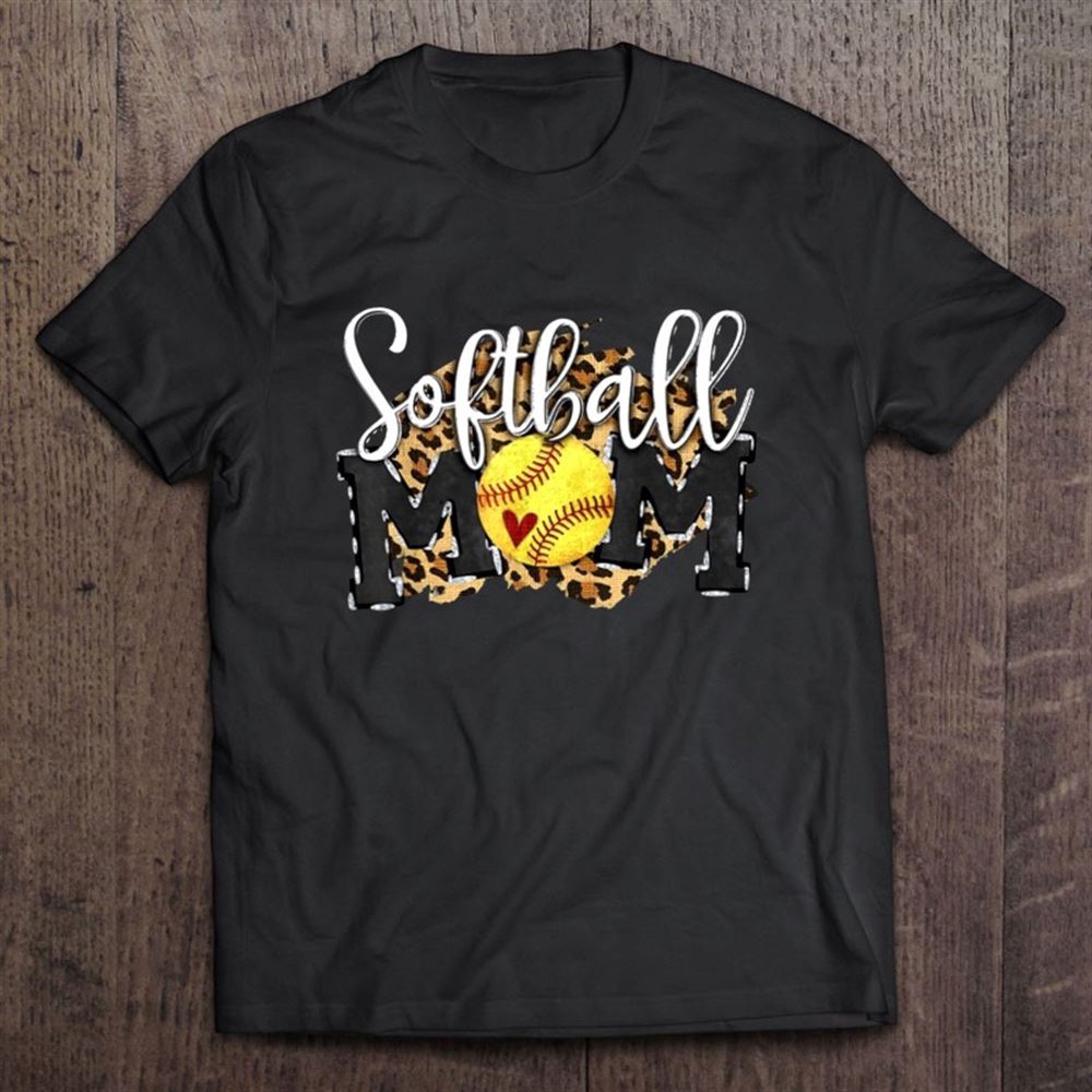 Softball Mom Leopard Pattern Softball Mother’s Day Gift T-Shirt, Mother’s Day Shirts, Happy Mothers Day Shirts