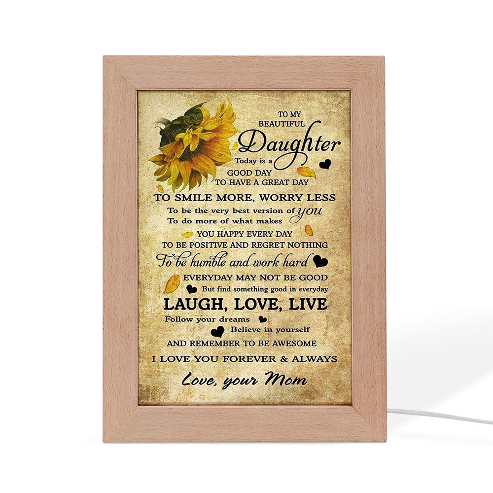 Sunflower Frame Lamp Mom To Daughter Today Is A Good Day, Picture Frame Light, Frame Lamp, Mother’s Day Gifts