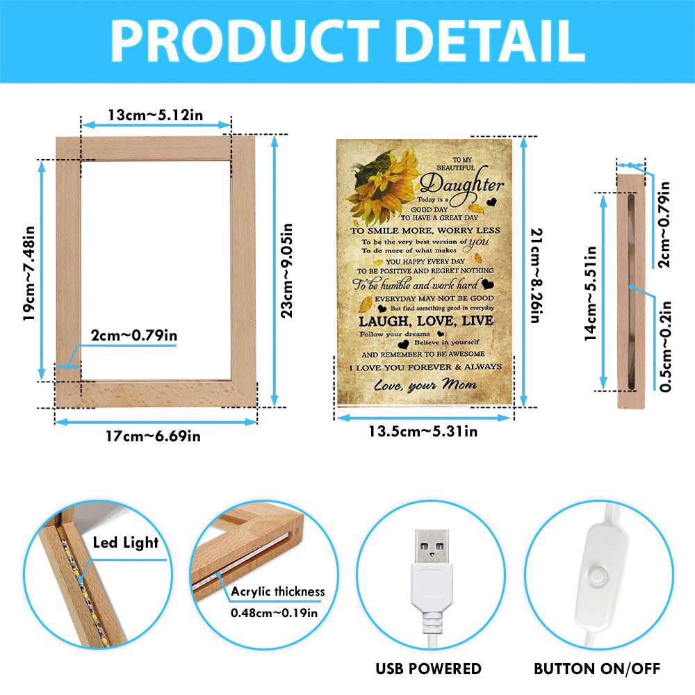 Sunflower Frame Lamp Mom To Daughter Today Is A Good Day, Picture Frame Light, Frame Lamp, Mother’s Day Gifts