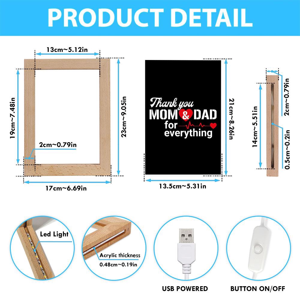 Thanks Mom And Dad Frame Lamp, Picture Frame Light, Frame Lamp, Mother’s Day Gifts