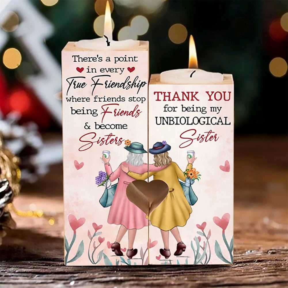 To Bestie, Thank You For Being My Unbiological Sister Heart Candle Holders, Mothers Day Candle