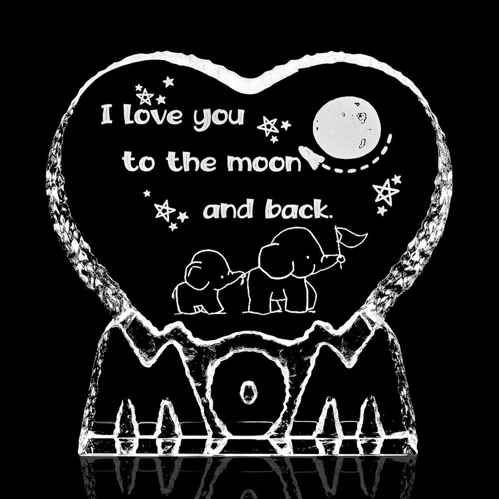 To Mom, I Love You To The Moon And Back Heart Crystal, Mother Day Heart, Mother’s Day Gifts