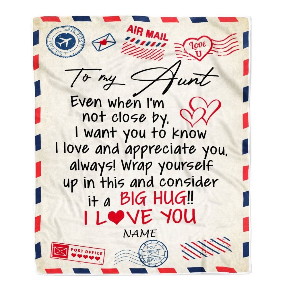 To My Aunt Blanket From Nephew Niece I Love You Hugs Air Mail Letter, Personalized Blanket For Mom, Mother’s Day Gifts Blanket