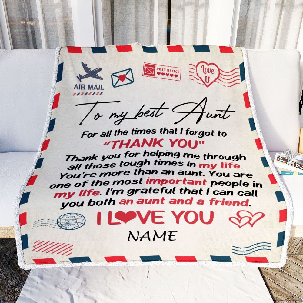 To My Aunt Blanket From Niece Nephew Air Mail Letter I Love You Best Aunt, Personalized Blanket For Mom, Mother’s Day Gifts Blanket