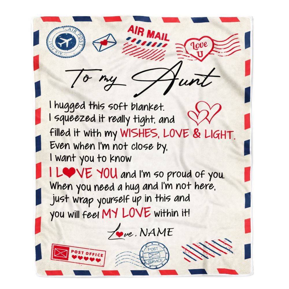 To My Aunt Blanket From Niece Nephew Air Mail Letter I Love You, Personalized Blanket For Mom, Mother’s Day Gifts Blanket
