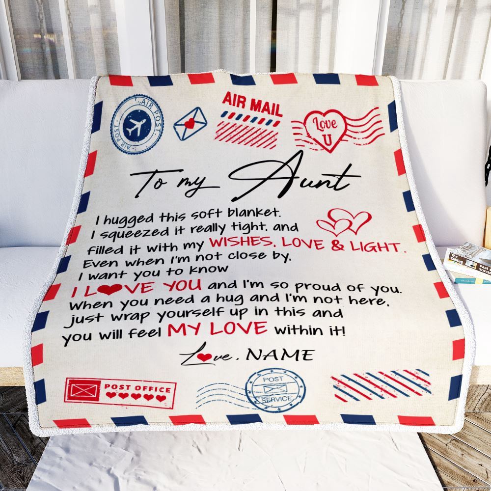 To My Aunt Blanket From Niece Nephew Air Mail Letter I Love You, Personalized Blanket For Mom, Mother’s Day Gifts Blanket