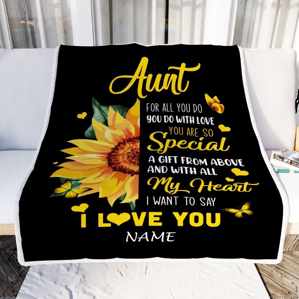 To My Aunt Blanket From Niece Nephew I Want To Say I Love You Sunfower, Personalized Blanket For Mom, Mother’s Day Gifts Blanket