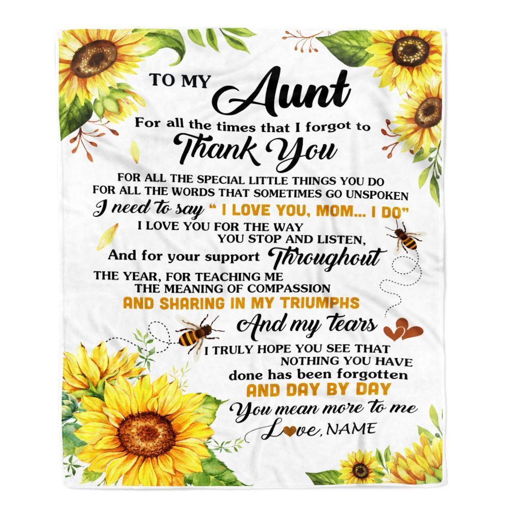 To My Aunt Blanket From Niece Nephew Sunflower Thank You I Love You, Personalized Blanket For Mom, Mother’s Day Gifts Blanket