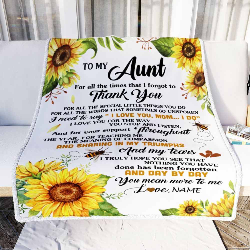 To My Aunt Blanket From Niece Nephew Sunflower Thank You I Love You, Personalized Blanket For Mom, Mother’s Day Gifts Blanket