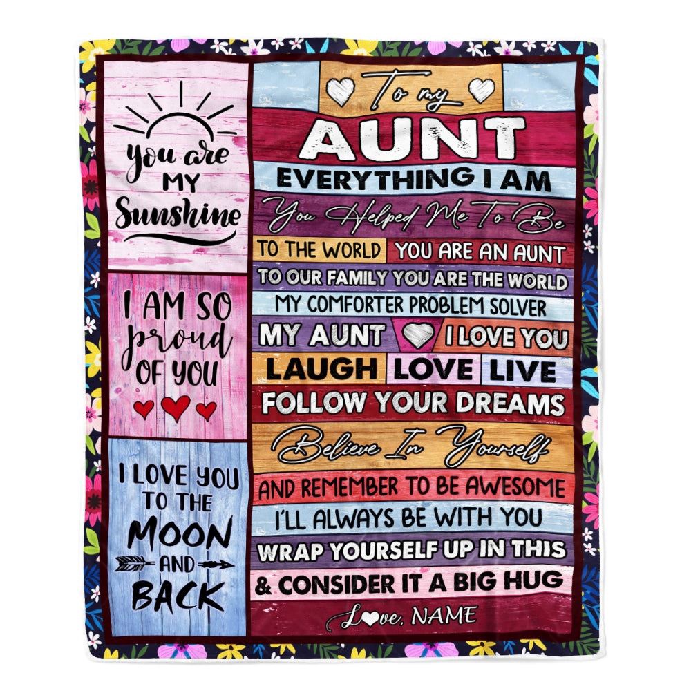 To My Aunt Blanket From Niece Nephew Wood Everything I Am You Helped Me To Be, Personalized Blanket For Mom, Mother’s Day Gifts Blanket