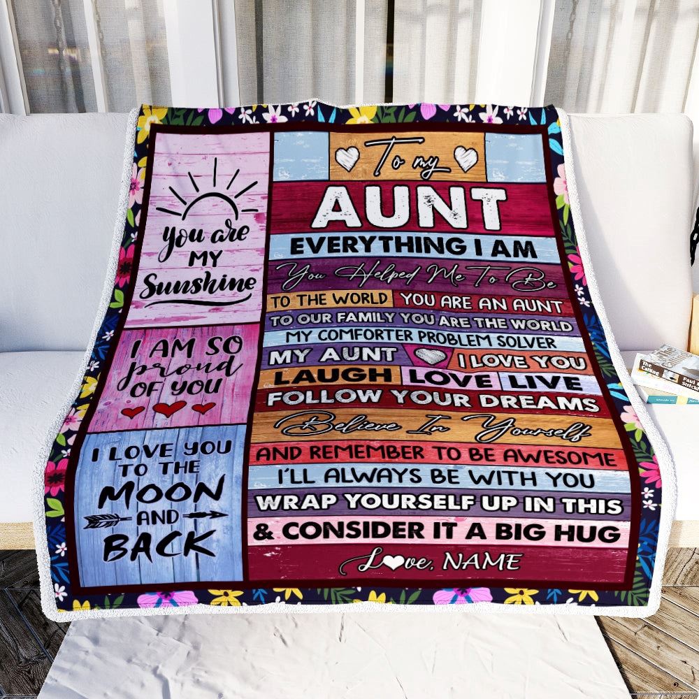 To My Aunt Blanket From Niece Nephew Wood Everything I Am You Helped Me To Be, Personalized Blanket For Mom, Mother’s Day Gifts Blanket