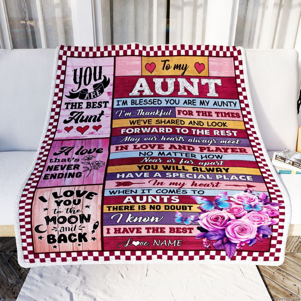 To My Aunt Blanket From Niece Nephew Wood I Am Blessed You Are, Personalized Blanket For Mom, Mother’s Day Gifts Blanket