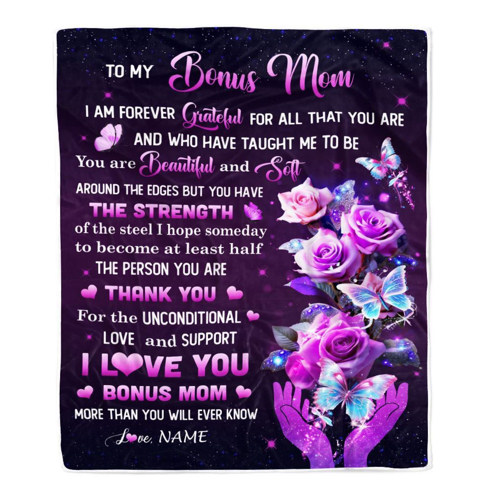 To My Bonus Mom Blanket From Daughter Thank You For Love Butterfly, Personalized Blanket For Mom, Mother’s Day Gifts Blanket