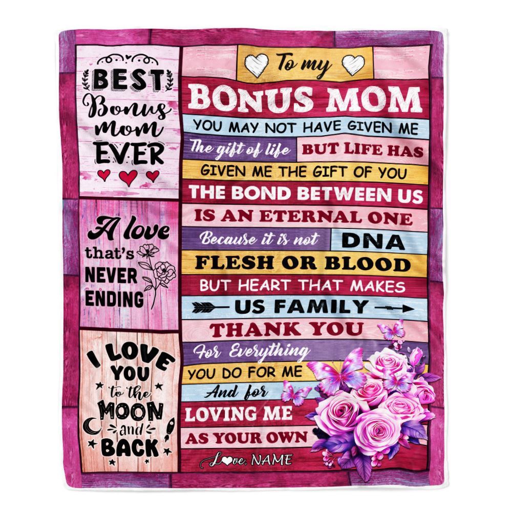 To My Bonus Mom Blanket From Stepdaughter Stepson Wood Thank You For Everything Step, Personalized Blanket For Mom, Mother’s Day Gifts Blanket