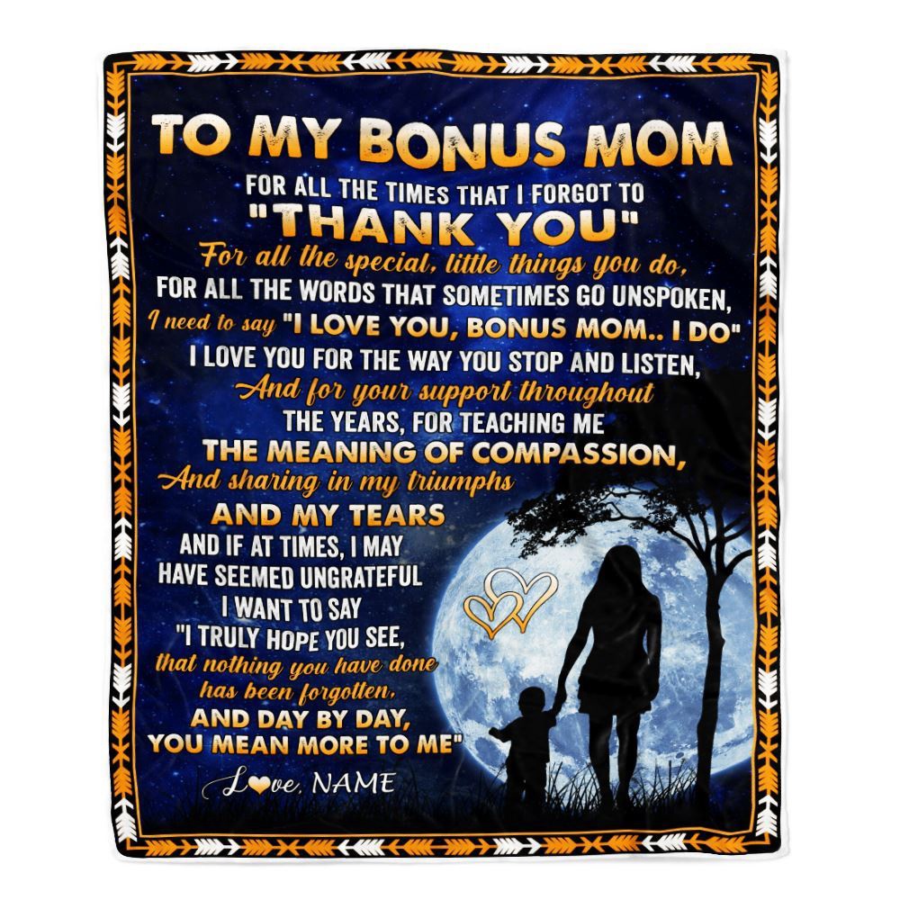 To My Bonus Mom Blanket From Stepdaughter Thank You Grateful Love, Personalized Blanket For Mom, Mother’s Day Gifts Blanket