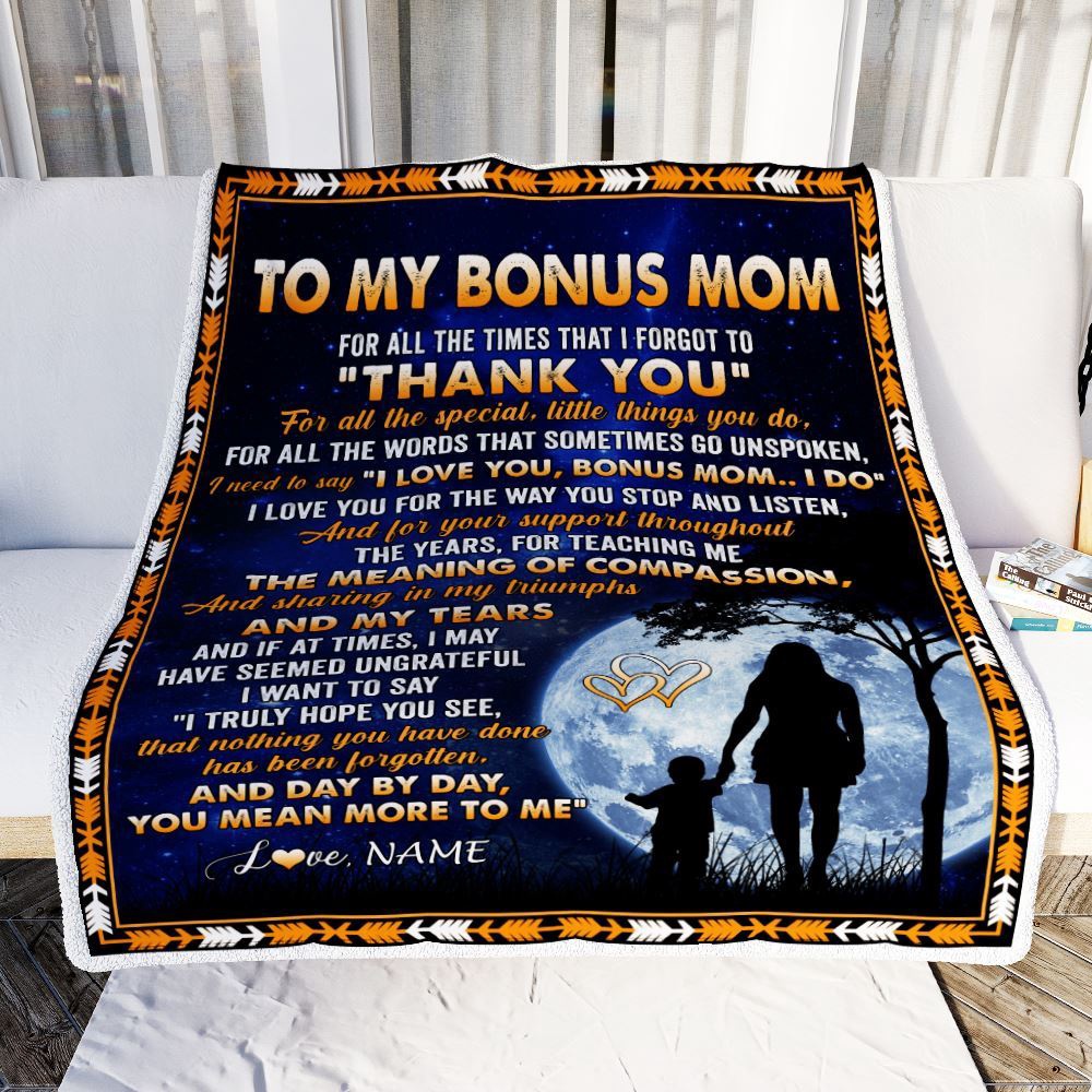 To My Bonus Mom Blanket From Stepdaughter Thank You Grateful Love, Personalized Blanket For Mom, Mother’s Day Gifts Blanket